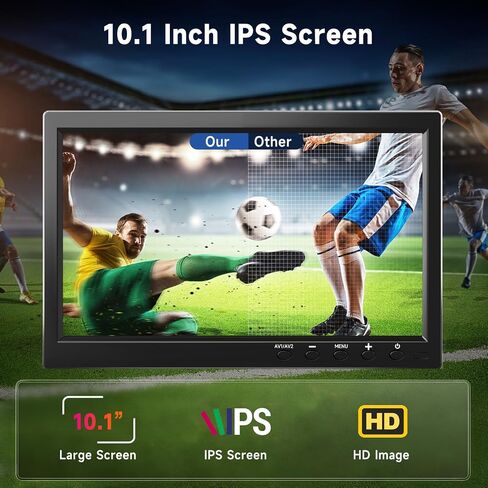 podofo 10.1" HD Monitor for Mini TV & Car Video Player & Computer Display TFT LCD Color Screen for Car Backup Camera & Home Security System Built in Speaker Support BNC/AVI/VGA/HDMI in Kuwait