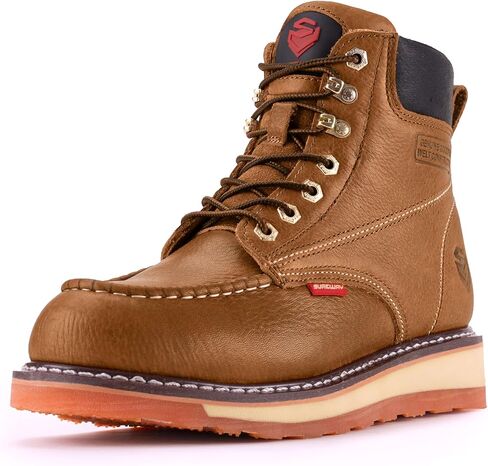 SUREWAY Mens Heavy Duty Soft/Composite/Steel Toe Work Boots for Men-Comfortable,Goodyear Welt,Full Grain Leather,6 in Wedge Moc Toe Construction Boots/Shoes,Waterproof Steel Toe Light Brown,Size 8.5 in Kuwait