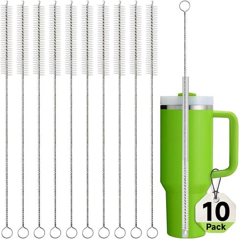 Straw Cleaner Brush Set, Stainless Steel Handle Straw Brush Set 10 Pack, Extra Long 10 inch Straw Brush for Tumbler, Sippy Cup, Water Bottle and Tubes in Kuwait