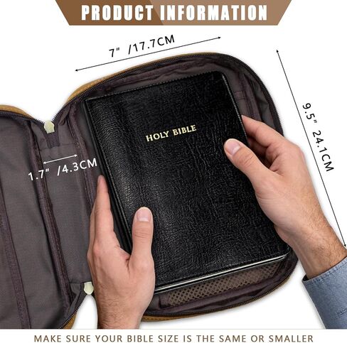 Jack&Chris Full Grain Leather Bible Covers, Church Bag Bible Protective Book Holder, Large Bible Cover for Men Women, Bible Carrying Case Folder Organizer with Handle, Christian Art Gifts, Black in Kuwait