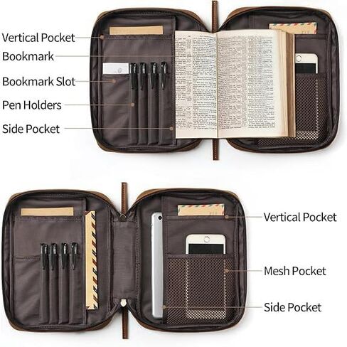 Jack&Chris Full Grain Leather Bible Covers, Church Bag Bible Protective Book Holder, Large Bible Cover for Men Women, Bible Carrying Case Folder Organizer with Handle, Christian Art Gifts, Black in Kuwait