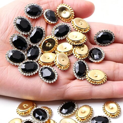 30 Pcs 14 * 10MM Oval Sew on Rhinestones Crystal Gems for Crafting,Flatback Rhinestones Jewels for Crafts,Glass Gemstone with Gold Claw for Clothes Shoes Costume Garment(Rose) in Kuwait