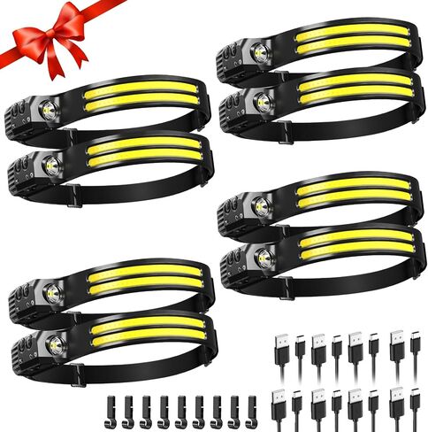 Rechargeable Headlamp 8 Pack, LED Headlight Flashlight Super Bright with 230° Wide Beam, Motion Sensor, 5 Modes Waterproof Head Lamp for Outdoor Hiking Running Camping in Kuwait