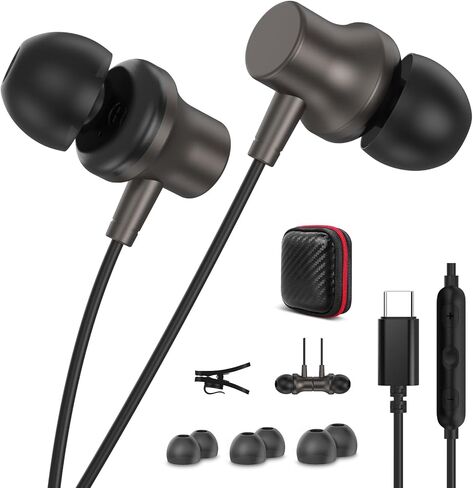سماعات Jiunai USB C لـ iPhone 16 Pro Max Galaxy S25 S24 Type C سماعات سلكية مع Mic Magnetic S M L Tips الضوضاء المعزولة من سماعات الأذن USB-C ذات الحبل الطبيعي لـ iPhone 15 iPad Pro M4 Gun Metal in Kuwait