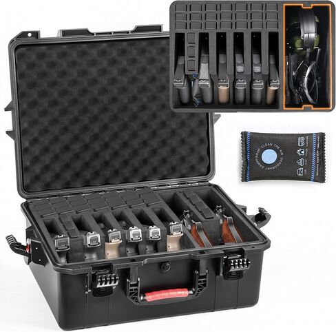 Gun Cases for Handguns & Revolvers - Hold 8 Pistols & 28 Magazines Gun Pistol Case, Waterproof TSA Approved Multiple Hard Shell Pistol Case for Travel/Range/Home Use in Kuwait