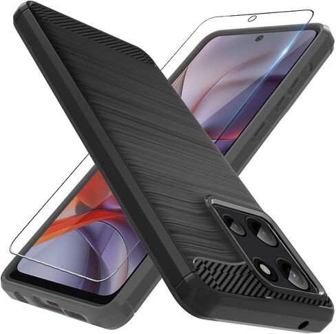 for Moto G 2025 Case: with Screen Protector Shock-Absorption Flexible TPU Rubber Protective Cover for Moto G Play 2025 Case(Black) in Kuwait