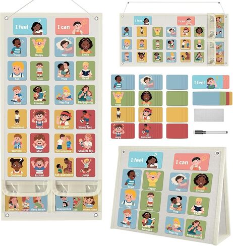 Yoink 81 Cards Feelings Chart for Kids, Emotions Chart Poster for Coping Skills, Mental Health Chart for Toddlers Emotional Learning, Calm Down Corner Supplies Preschool Homeschool Must Haves, White in Kuwait