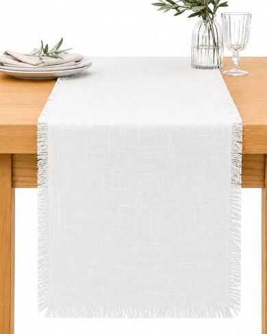 Letjolt White Table Runner 72 Inches Farmhouse Table Runner Christmas Table Runner Linen-Cotton Fabric Rustic Wedding Table Decor Birthday Party in Kuwait