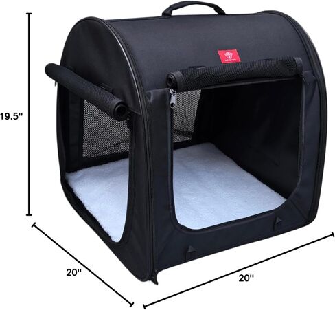 Fabric Portable Pet Kennel/Shelter, Single, Black 20"x20"x19.5" - Car Seat-Belt Fixture Included in Kuwait