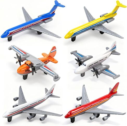 Toy Airplane 6 Pack, Diecast Airplane Toy for Boys Age 3 4-7 8-12, Alloy Planes Model/Glider Planes/Airlines Plane Toys for Kids Birthday Cake Toppers Airforce Party Favors in Saudi Arabia