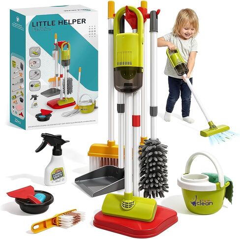 مجموعة Dreamon Toddler Cleaning-14pcs Kids Cleaning Toy مجموعة مع فراغ 2 في 1 Kids الذي يعمل حقًا ، يتظاهر بمجموعة تنظيف المنزل لطفل صغير من 1-4 ، هدية عيد ميلاد عيد الميلاد للفتيات الفتيات in Kuwait