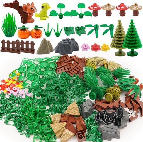 BroTex Plants Tree Accessories Jungle - Botanical Parts Bricks Flower Leaf Forest Flower Plants Pieces Building Blocks Set, Animals Farm Squirrel Birds Grass Garden House Toy (Without Baseplate) in Kuwait