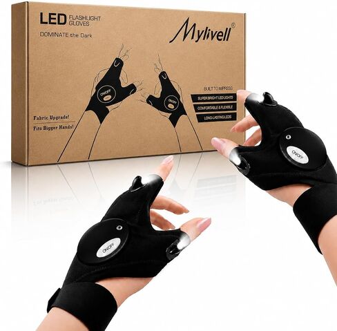 Mylivell Handsfree LED Flashlight Gloves, Fathers Day dad Gifts for Fishing dad, Camping Flashlight Gadgets for Men, Gloves with Lights for Working on Cars, Handy Mens Gifts, Mens Tools Gifts in Kuwait