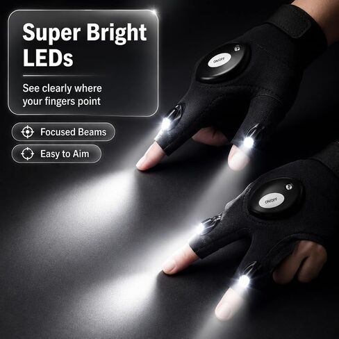 Mylivell Handsfree LED Flashlight Gloves, Fathers Day dad Gifts for Fishing dad, Camping Flashlight Gadgets for Men, Gloves with Lights for Working on Cars, Handy Mens Gifts, Mens Tools Gifts in Kuwait