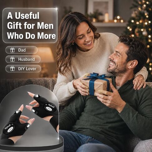 Mylivell Handsfree LED Flashlight Gloves, Fathers Day dad Gifts for Fishing dad, Camping Flashlight Gadgets for Men, Gloves with Lights for Working on Cars, Handy Mens Gifts, Mens Tools Gifts in Kuwait