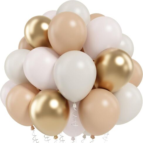 White Sand Gold Balloons Set, 12 Inch Double Stuffed Blush Beige Boho Party Balloons with Metallic Chrome Gold Neutral Cream Nude Latex Balloon for Birthday Baby Bridal Shower Wedding Party Decoration in Kuwait