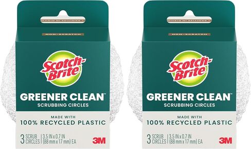 Scotch-Brite Greener Clean Recycled Scrubbing Circles, for Washing Dishes and Cleaning Kitchen, Superior Performance and Made with Sustainable Materials, Dishwasher Safe, 3 Scrubbing Circles in Saudi Arabia