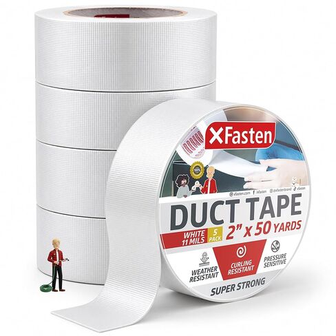 XFasten White Duct Tape Heavy Duty Waterproof 2 Inch x 50 Yards (5-Pack, 750ft Total) 11 mils Super Strong HVAC Duct Tape White Color for Indoor, Automobile, Repair, Patching and Outdoor Use in Saudi Arabia