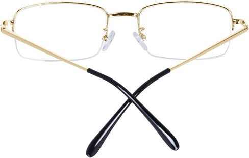 Half Frame Reading Glasses for Men Women Metal Rectangular Frame Spring Hinge + Glasses Strap in Kuwait