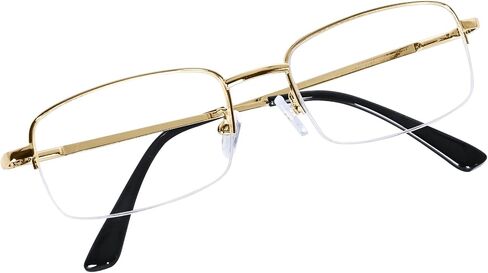 Half Frame Reading Glasses for Men Women Metal Rectangular Frame Spring Hinge + Glasses Strap in Kuwait