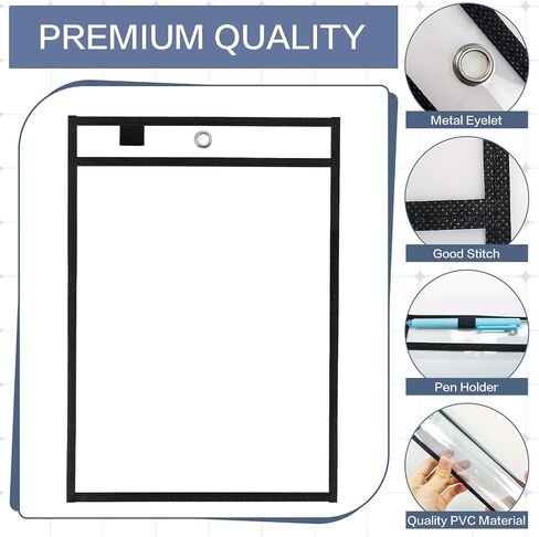 50 Pack Job Ticket Holders, Black 14 x 10 Inch Reusable Dry Erase Pocket with Strap Work Order Plastic Sleeves Shop Ticket Dry Erase Sheet Protectors for Teacher Classroom Office in Kuwait
