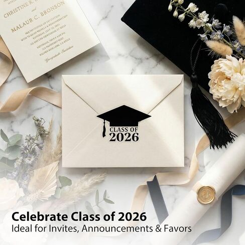 50 Pack Class of 2026 Graduation Hat Stickers – Black Vinyl Grad Cap Labels for Graduation Announcements, Party Favors & Envelope Seals – 1.8 x 1.26 Inch in Kuwait