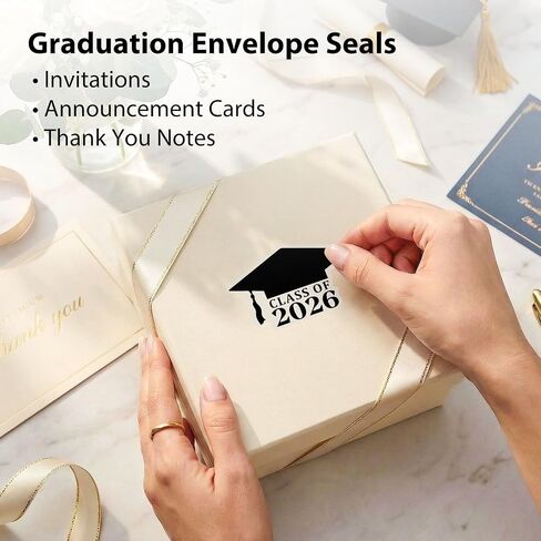 50 Pack Class of 2026 Graduation Hat Stickers – Black Vinyl Grad Cap Labels for Graduation Announcements, Party Favors & Envelope Seals – 1.8 x 1.26 Inch in Kuwait