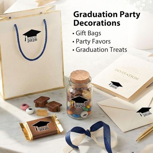50 Pack Class of 2026 Graduation Hat Stickers – Black Vinyl Grad Cap Labels for Graduation Announcements, Party Favors & Envelope Seals – 1.8 x 1.26 Inch in Kuwait