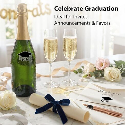 50 Pack Class of 2026 Graduation Hat Stickers – Black Vinyl Grad Cap Labels for Graduation Announcements, Party Favors & Envelope Seals – 1.8 x 1.26 Inch in Kuwait