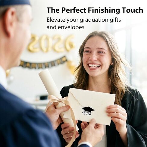 50 Pack Class of 2026 Graduation Hat Stickers – Black Vinyl Grad Cap Labels for Graduation Announcements, Party Favors & Envelope Seals – 1.8 x 1.26 Inch in Kuwait
