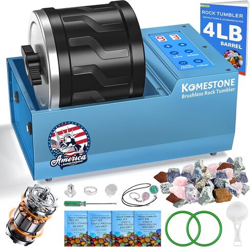 Professional Rock Tumbler Kit – 4LB Large Capacity Barrel with Brushless Motor & Heavy Metal Base, Adjustable Speed & 9-Day Timer, Includes All Accessories, Rock Polisher for Adults & Collectors in Kuwait