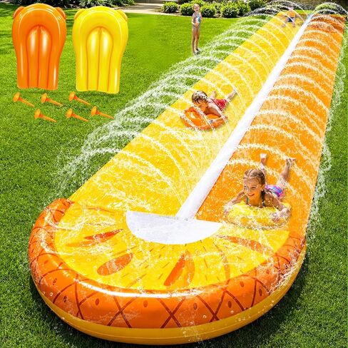 [ 3 Sided Safe Fence ] Extra Width Triple Slip Water Slide with 3-Way Sprinklers, Backyard Lawn Water Slides and 3 Bodyboards with Handle, Summer Outdoor Water Fun Toys for Kids Adults,16Ft x 7Ft in Kuwait