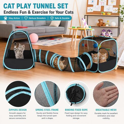 Guinea Pig Playpen with Tunnel, Breathable & Transparent Rabbit Playpen Pop Open Tent with Tube for Dwarf Rabbits,Ferret, Small Animal Playpens Bunny Tunnels Exercise Play Indoor or Outdoor in Kuwait