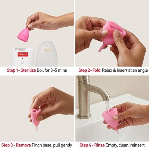 Sirona Reusable Menstrual Cup - Medium Size | Ultra-Soft, Odor-Free, Rash-Free Medical-Grade Silicone with Pouch | Leak-Proof Period Cup for Heavy & Light Flow | Tampon & Pad Alternative | Pack of 1 in Kuwait