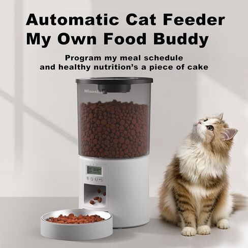 Automatic Cat Feeder Flexible Schedule Timer,6 Meals/Day,1-12 Portions/Meal,Dual Power Auto Feeder Dry Food Dispenser with Voice Record,for Cats & Small Dogs (Black,3.6L Basic Bowl) in Kuwait