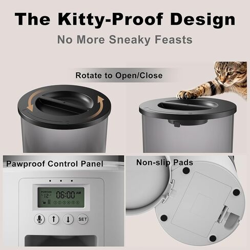 Automatic Cat Feeder Flexible Schedule Timer,6 Meals/Day,1-12 Portions/Meal,Dual Power Auto Feeder Dry Food Dispenser with Voice Record,for Cats & Small Dogs (Black,3.6L Basic Bowl) in Kuwait