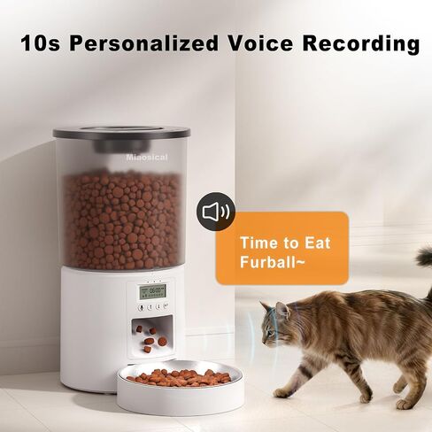 Automatic Cat Feeder Flexible Schedule Timer,6 Meals/Day,1-12 Portions/Meal,Dual Power Auto Feeder Dry Food Dispenser with Voice Record,for Cats & Small Dogs (Black,3.6L Basic Bowl) in Kuwait