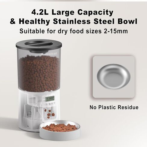Automatic Cat Feeder Flexible Schedule Timer,6 Meals/Day,1-12 Portions/Meal,Dual Power Auto Feeder Dry Food Dispenser with Voice Record,for Cats & Small Dogs (Black,3.6L Basic Bowl) in Kuwait