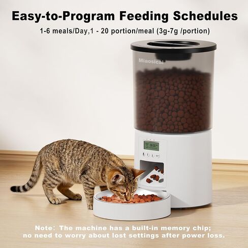 Automatic Cat Feeder Flexible Schedule Timer,6 Meals/Day,1-12 Portions/Meal,Dual Power Auto Feeder Dry Food Dispenser with Voice Record,for Cats & Small Dogs (Black,3.6L Basic Bowl) in Kuwait