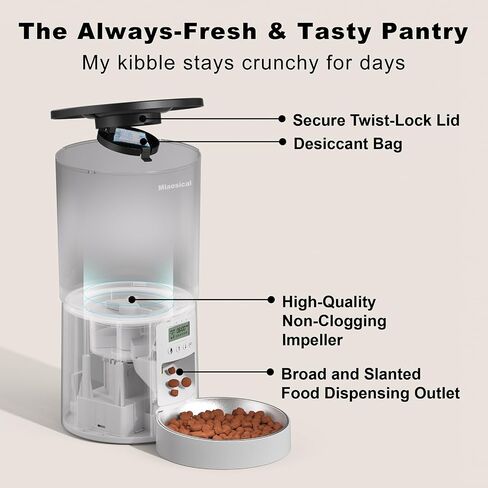 Automatic Cat Feeder Flexible Schedule Timer,6 Meals/Day,1-12 Portions/Meal,Dual Power Auto Feeder Dry Food Dispenser with Voice Record,for Cats & Small Dogs (Black,3.6L Basic Bowl) in Kuwait