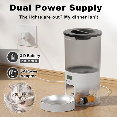 Automatic Cat Feeder Flexible Schedule Timer,6 Meals/Day,1-12 Portions/Meal,Dual Power Auto Feeder Dry Food Dispenser with Voice Record,for Cats & Small Dogs (Black,3.6L Basic Bowl) in Kuwait