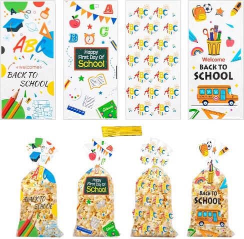 Jocomoni 160pcs Mardi Gras Cellophane Acags ، حقيبة حلوى من البلاستيك الصافية مع تويست روابط لماردي Gras حفلة عيد ميلاد الإمداد （4 Style） in Kuwait