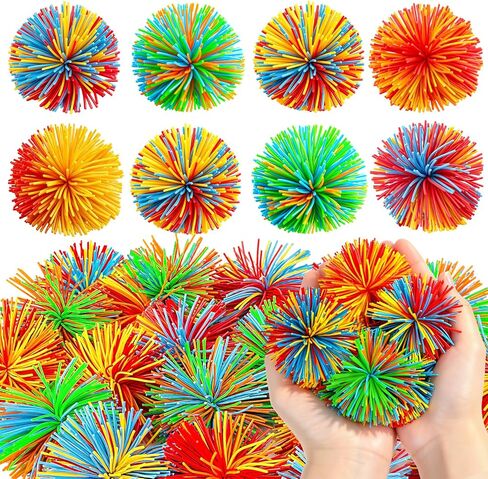 20 Pack Sensory Stringy Balls & Bouncy Stress Balls for Kids with 2.55 Inch, Rainbow Soft Balls for Stress Bags, Party Favors, Birthday Gifts- Bulk Outdoor Toys for Kids Ages 4-8 9 10 in Kuwait