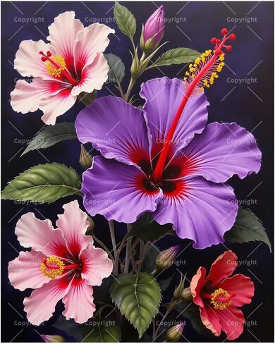Hibiscus Flower Art: Floral Art Paint by Numbers Kit for Adults - DIY Hibiscus Flower Painting on Canvas 16x20 Inches, Acrylic Paint Set, Suitable for Beginners, for Home Decoration or Gifts in Kuwait