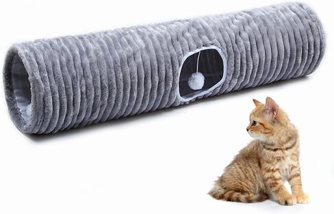 Luxurious Cat Tunnel,43" Straight Cat Tunnel Toys with Balls for Indoor,Collapsible Peekaboo Cave for Kitten（Pink Stripe） in Kuwait