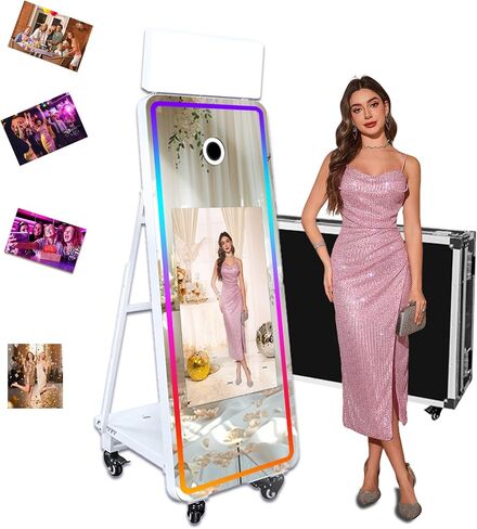 60'' Mirror Photo Booth,32'' Interactive Touch Screen with Square Light and RGB Light,Built-in Mini PC,Magic Mirror Photo Booth for Events (White, 60inch(32''Screen)+Camera+Mini Printer) in Kuwait
