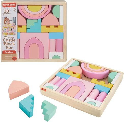 Fisher-Price Toddler Toy Wooden Castle Block Set, 28 Wood Pieces for Stacking Developmental Play Preschool Kids Ages 2+ Years in Saudi Arabia