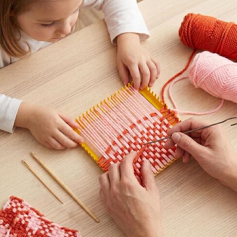 ULIONTAC 2 in 1 Weaving Looms Kit - Sewing Craft 7.5" Solid Metal Plate Potholder Loom with 5 Color 4 Strands Yarn and Colorful Loops Knitting Gift DIY Set in Saudi Arabia