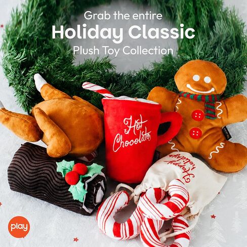 P.L.A.Y. Cute Plush Dog Toy - Holiday Classic Theme Durable Squeaker Chew Toy, Great for Puppies & All Dog Breeds - Machine Washable (Gingerbread Man) in Kuwait
