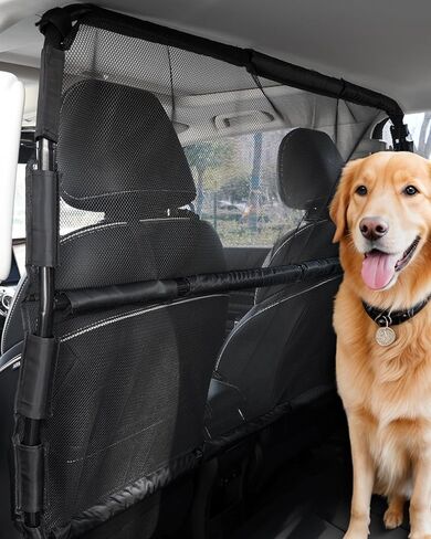 VEVOR Dog Car Barrier, 36.6"-60" Adjustable Car Divider for Trunk Cargo Area, Universal-Fit Back Seat Heavy-Duty Wire Mesh Dogs Separator Guard Net, Vehicle Pet Barrier for Sedans, Trucks and SUVs in Saudi Arabia